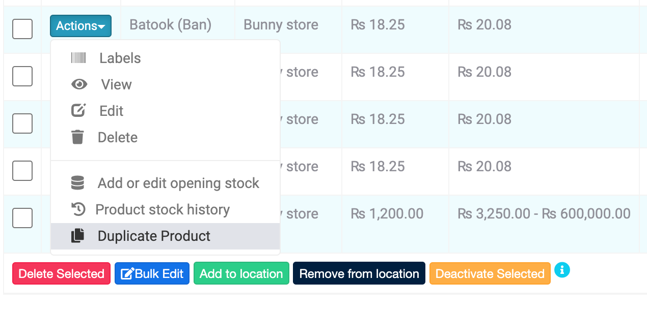 Duplicate Product example