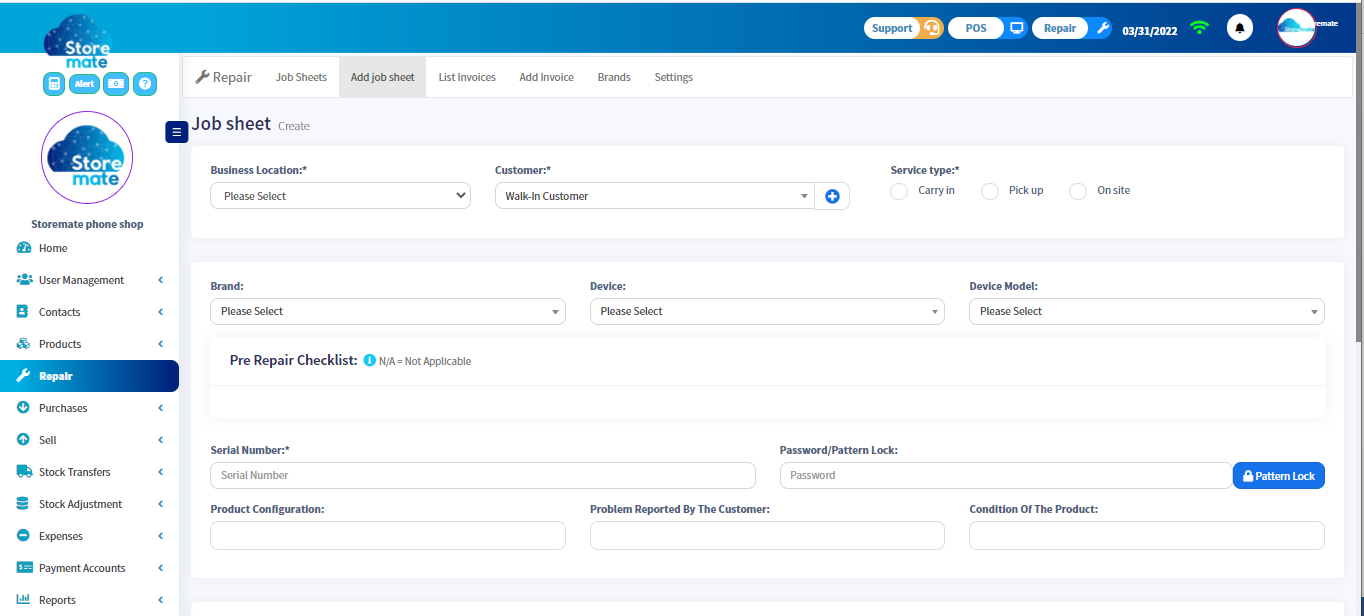 Add Job Sheet