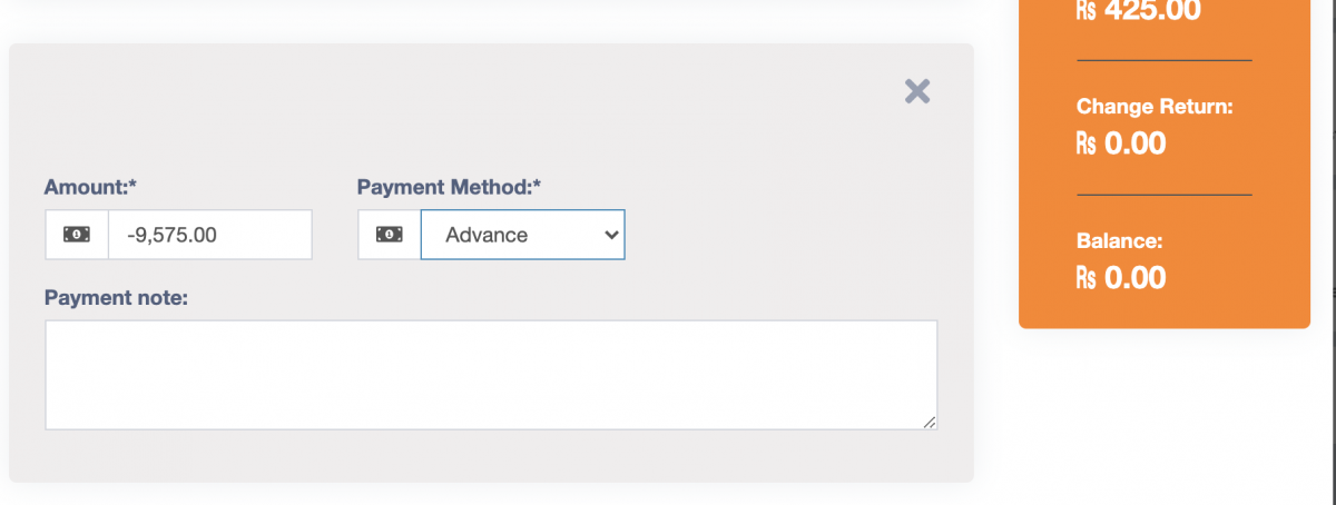 Select Advance Payment Method