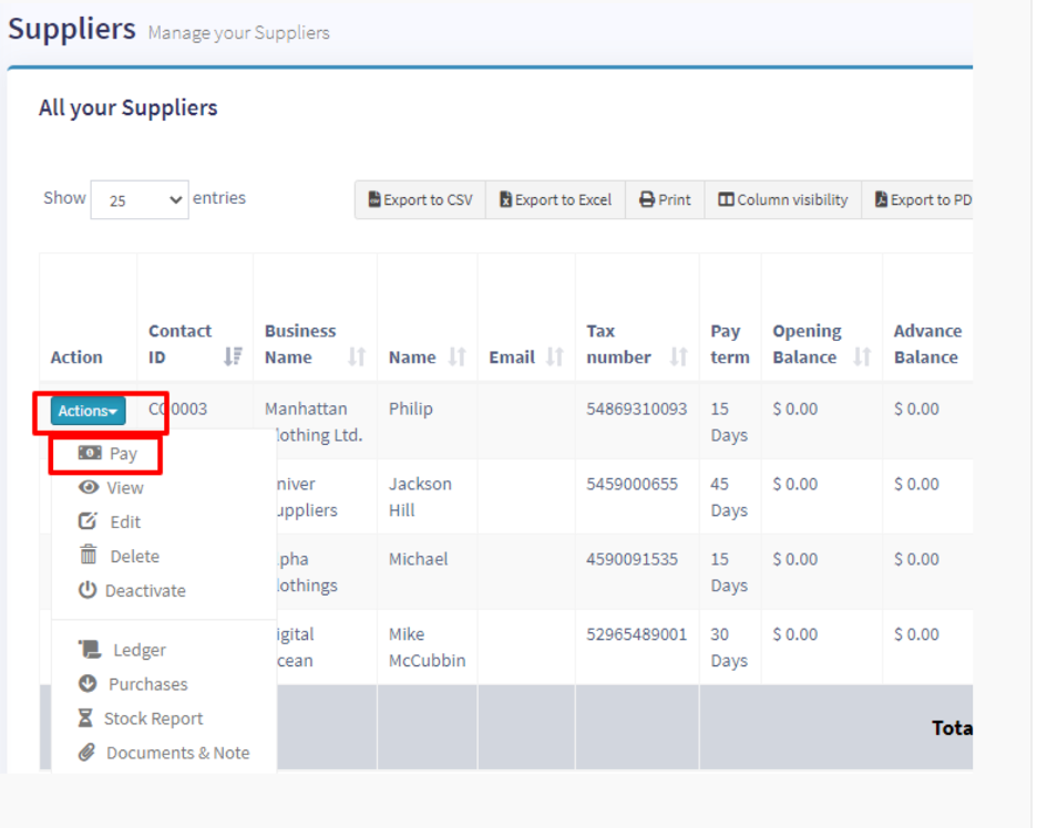 Pay Due Amount from Contact